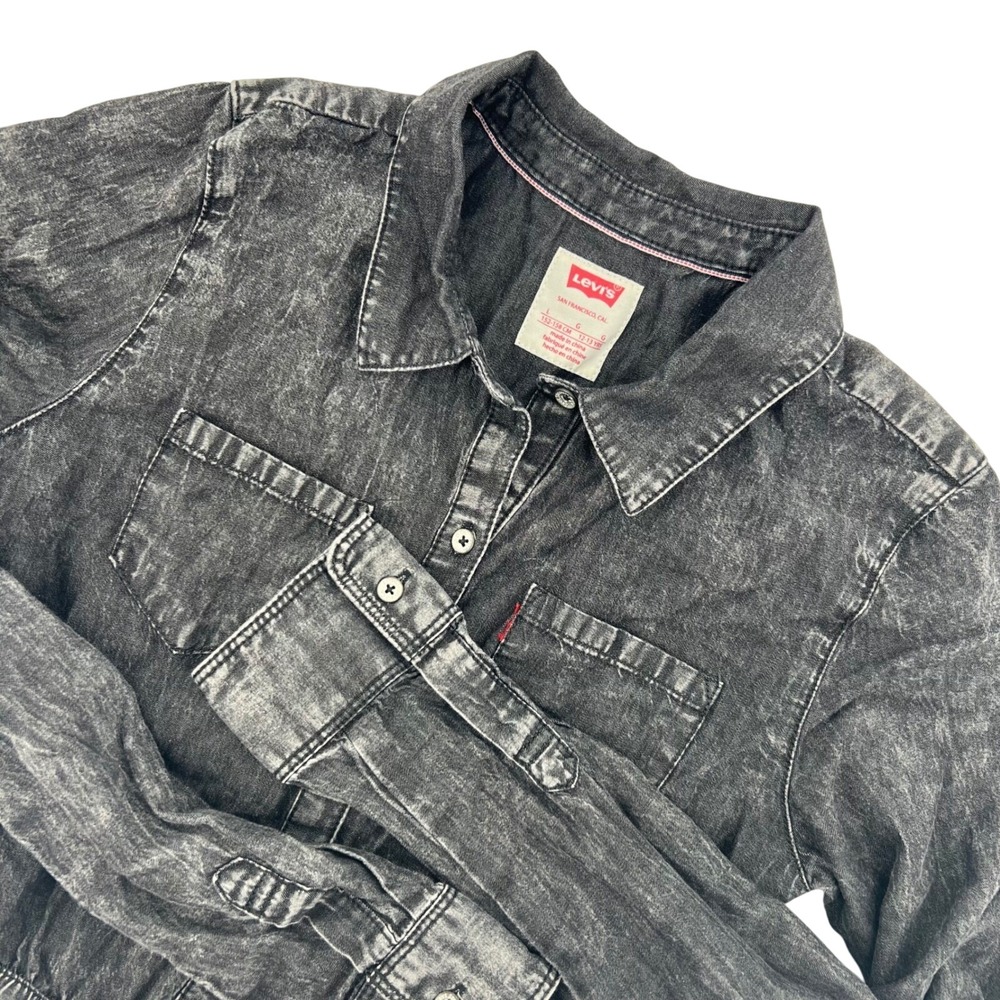 Levi's Kids Girls Acid Wash Black Long Sleeve Button Down Dress Size Large‎